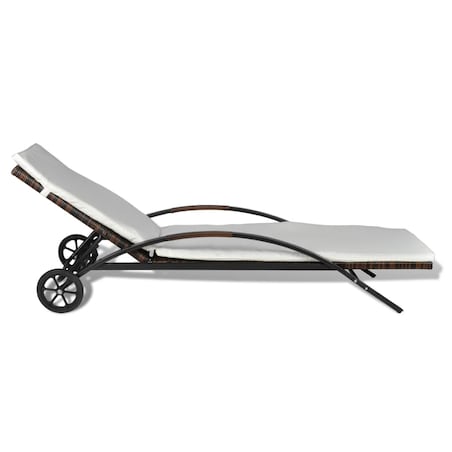 vidaXL Leżak z poduszką i kółkami, rattan PE, brązowy