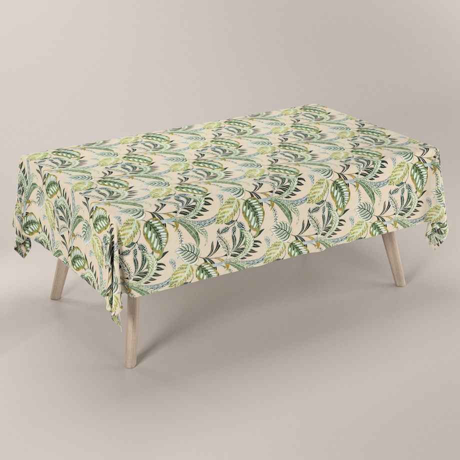 Obrus prostokątny 130 x 160 cm oliwkowo-zielone liście na lnianym tle