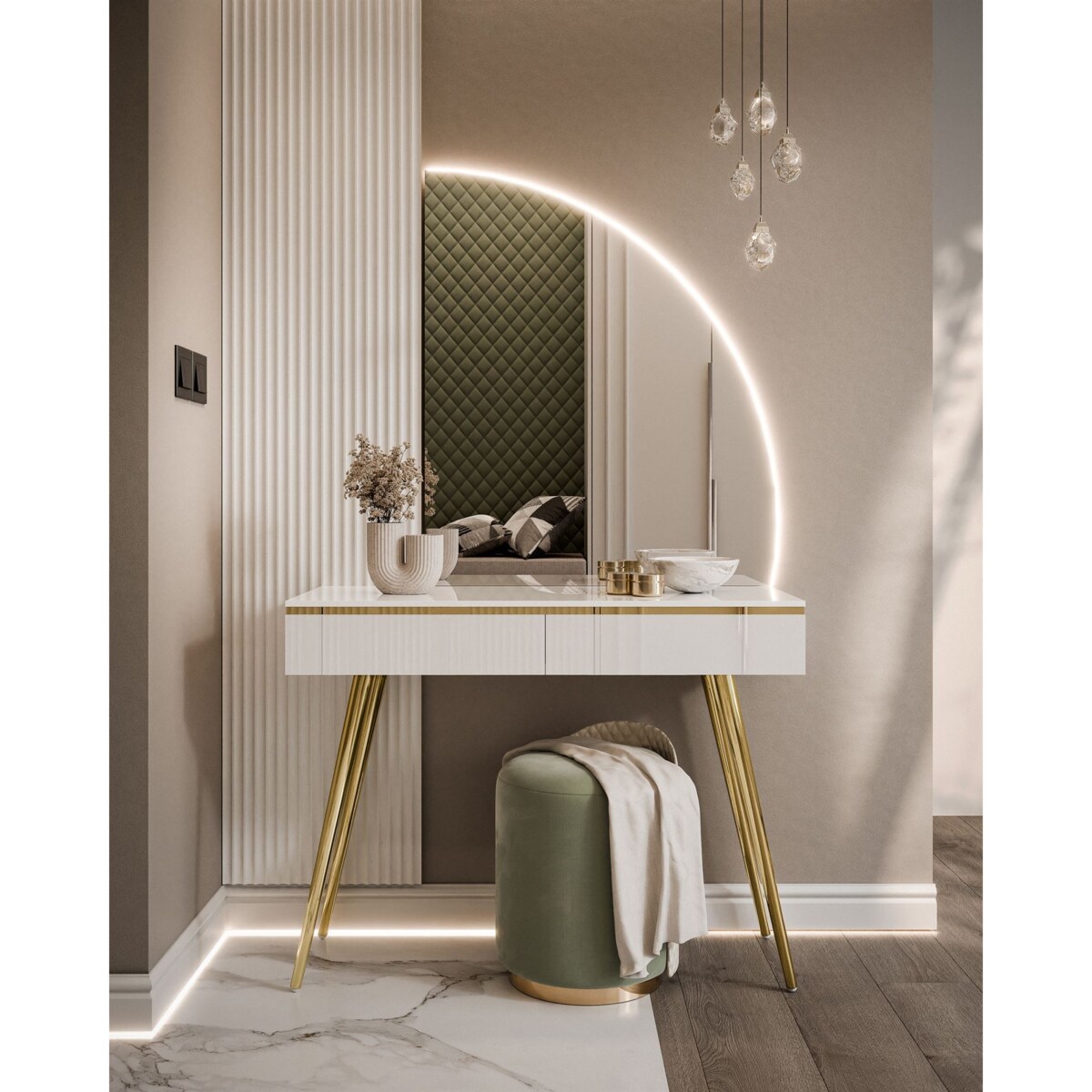 Toaletka AURORA-SQ biały połysk z lustrem prawym