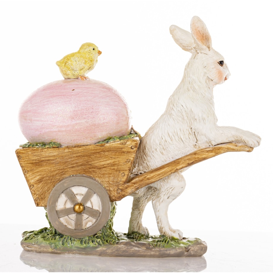 Dekoracja - królik z taczką, jajkiem i kurczaczkiem 13x13x6 cm