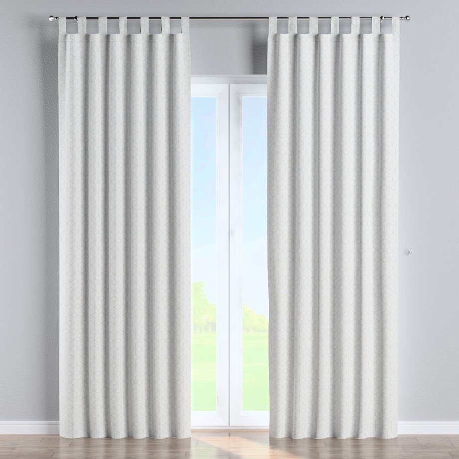 Zasłona na szelkach 1 szt. 130x245 wzór sześcianów na białym tle