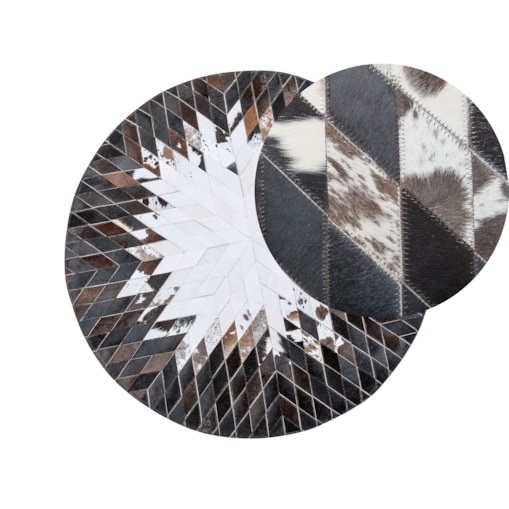 Dywan patchwork okrągły skórzany ⌀ 140 cm czarno-biały KELES