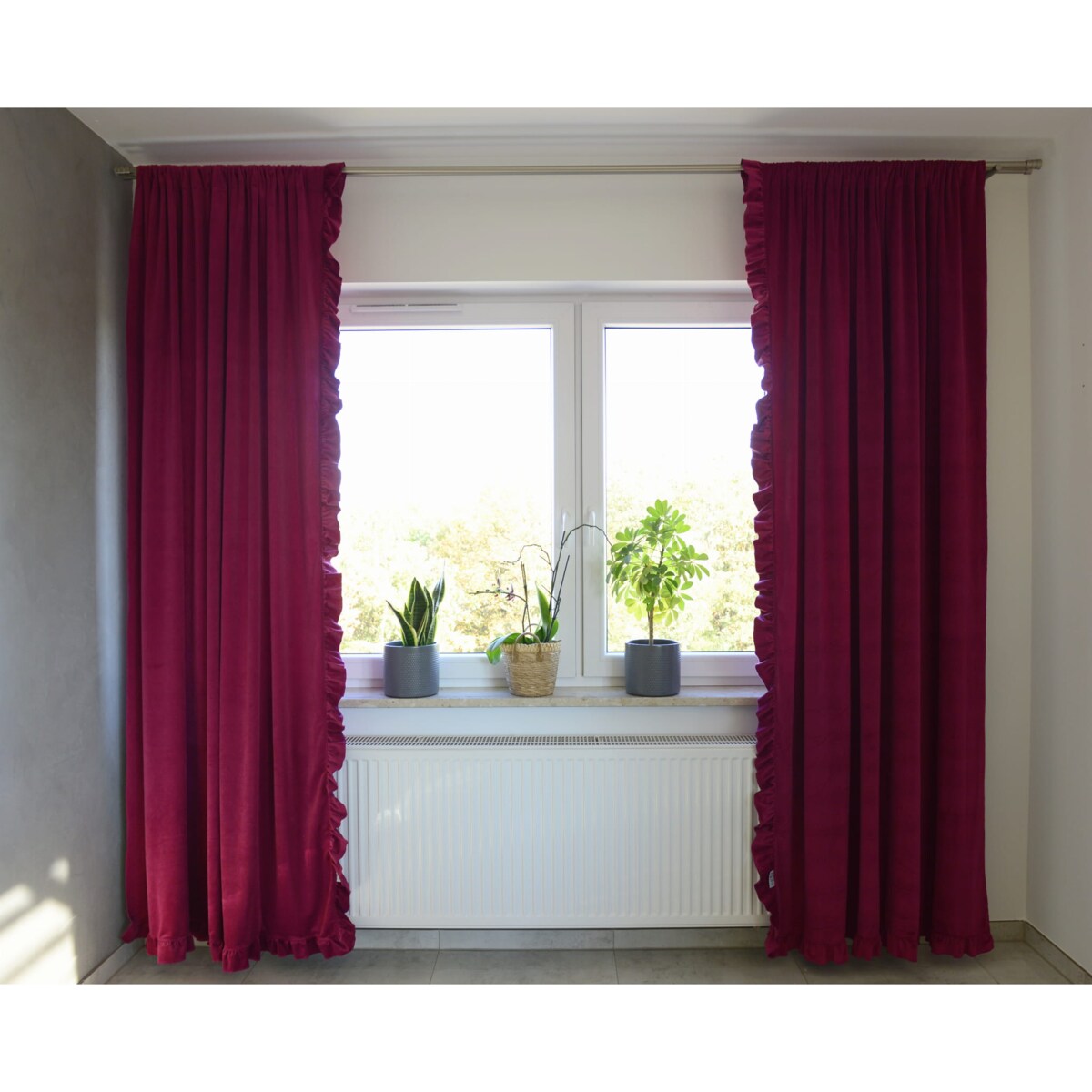 Zasłona Na Okno Okna Z Falbanką Do Salonu Sypialni 150X250 Cm Burgund