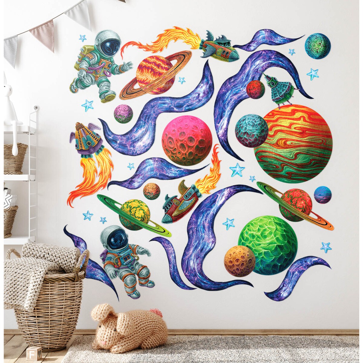 Zestaw naklejek na ścianę, Kolorowy kosmos, 80cm