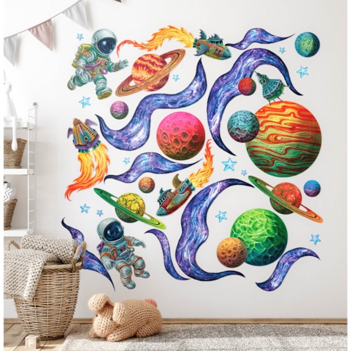 Zestaw naklejek na ścianę, Kolorowy kosmos, 80cm