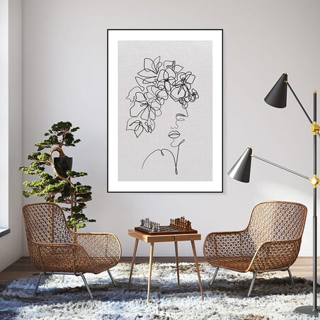 plakat line art dziewczyna z kwiatami len 50x70 cm