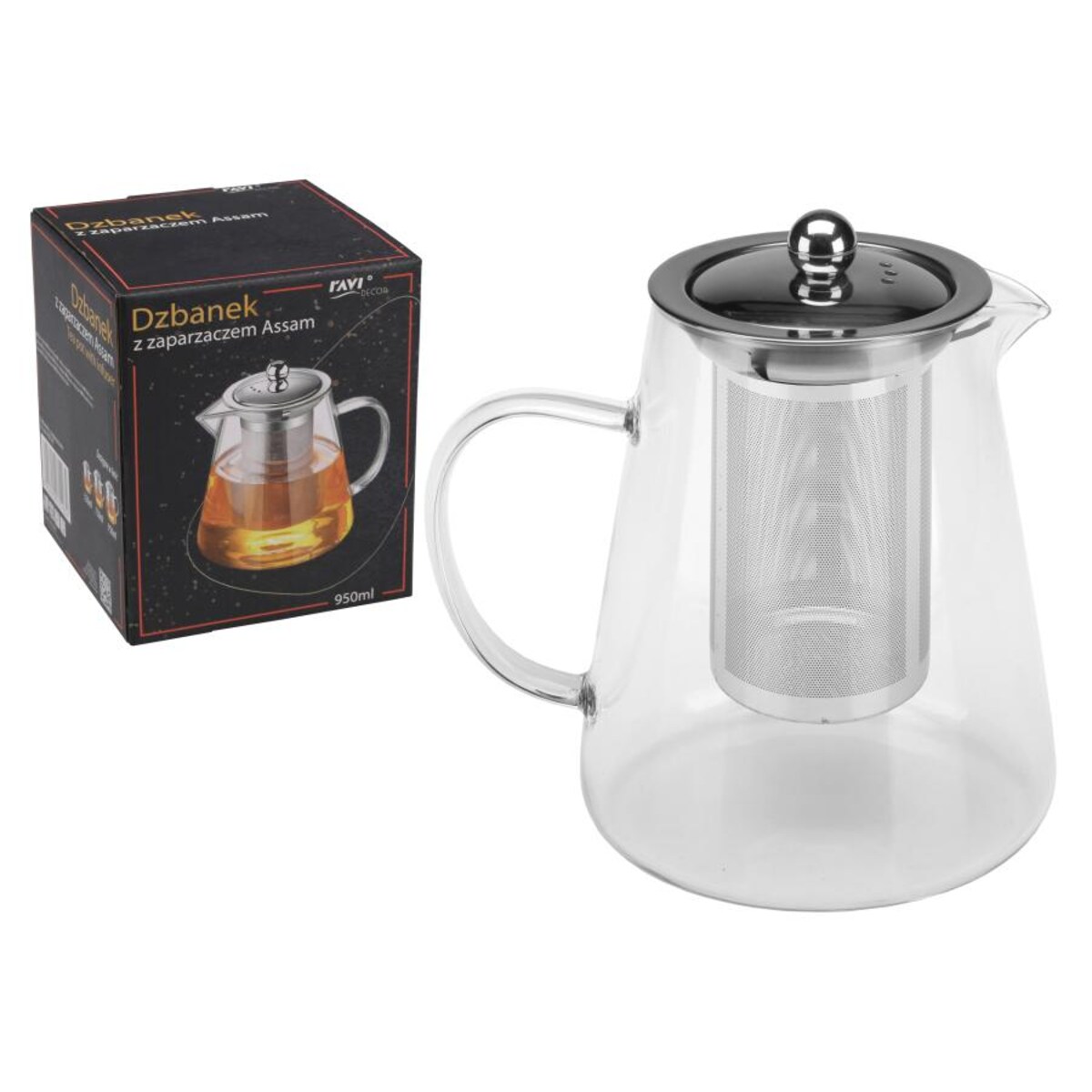 DZBANEK Z ZAPARZACZEM szklany 950 ml na zioła herbatę imbryk sitko napar