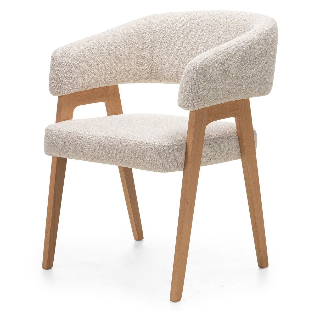 Krzesło tapicerowane, bouclé, jasnobeżowe/buk Coba