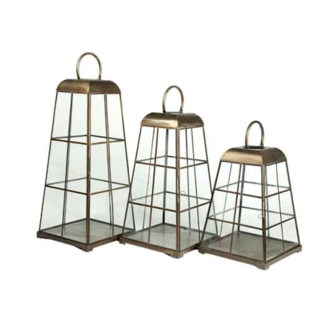 Lampion metalowy, postarzany 3 szt. Gold Line