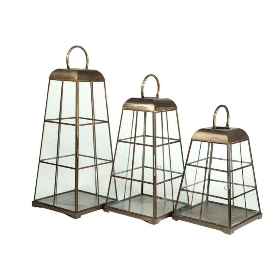 Lampion metalowy, postarzany 3 szt. Gold Line