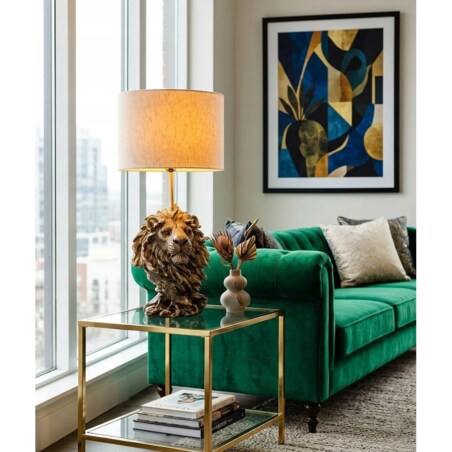 LAMPA STOŁOWA BIURKOWA NOCNA LEW ZŁOTA 47cm E27 DO SALONU DOMU GLAMOUR