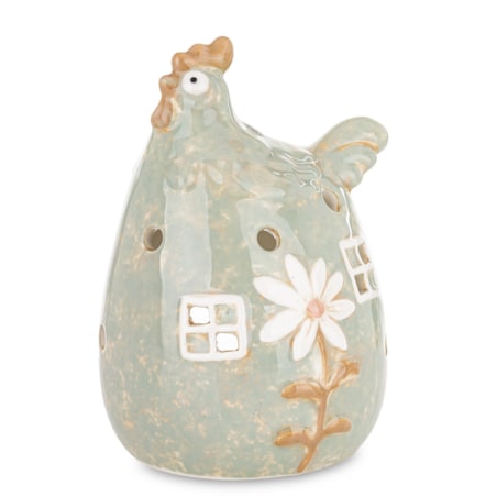 Figurka ceramiczna - kura z kwiatkiem 15,5x10x10 cm KWOKA kominek na tealight