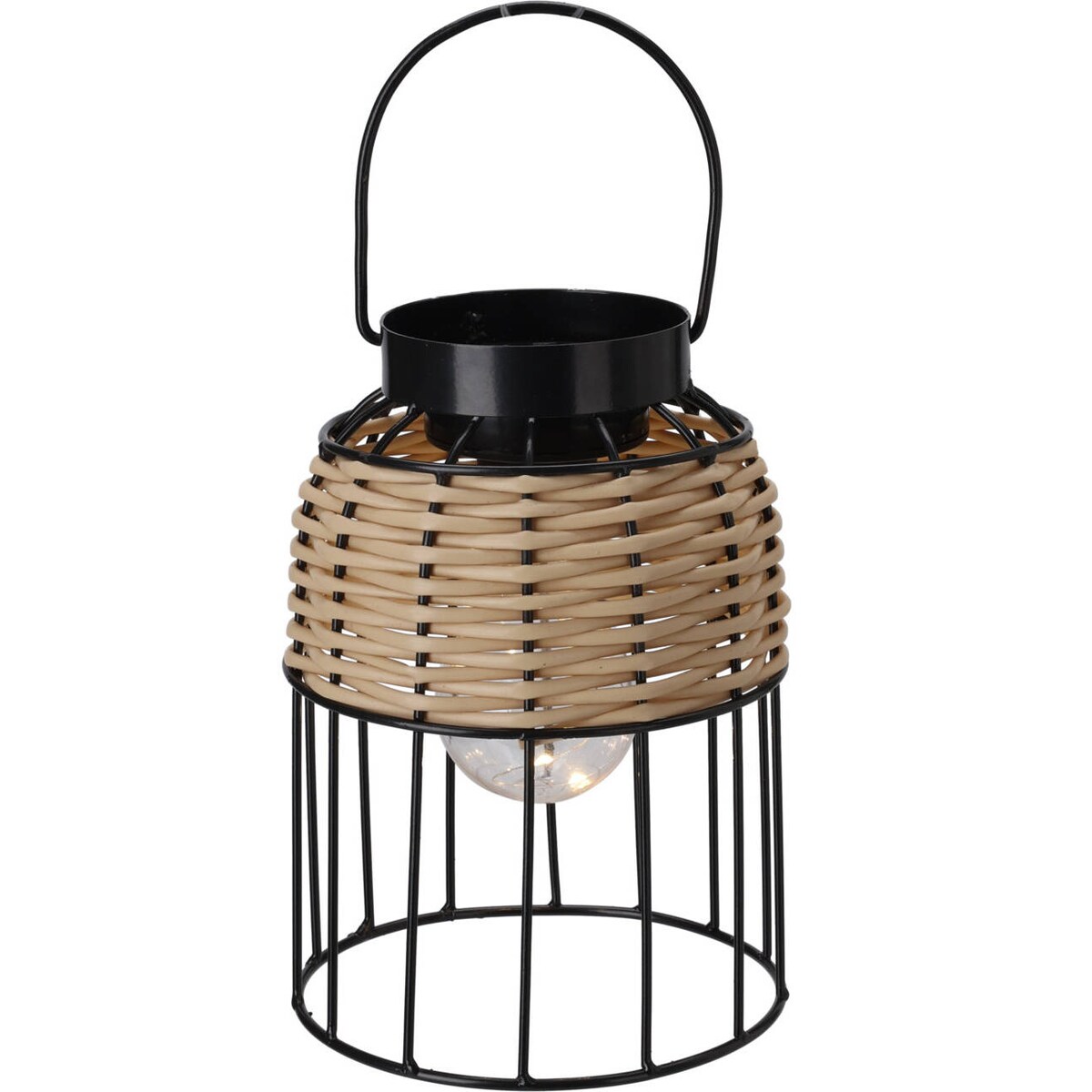 Lampion solarny z dekorem z plecionki i z szerokim uchwytem, Ø 14 x 20 cm