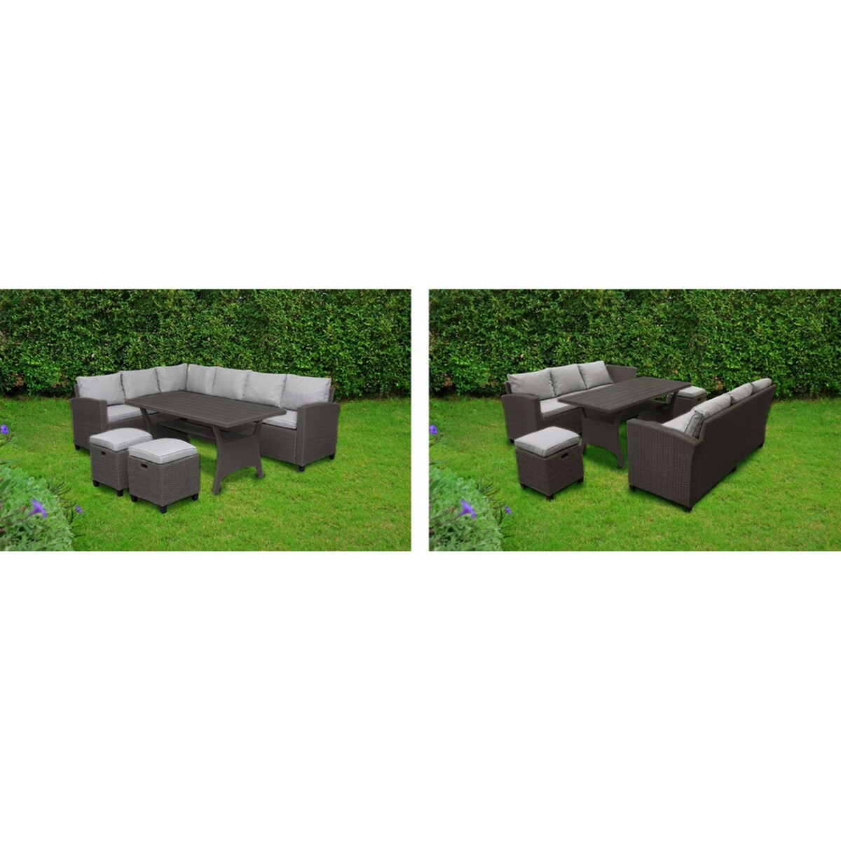 Zestaw Ogrodowy Wypoczynkowy Narożnik Stół Pufy Meble Ogrodowe Technorattan Venezia
