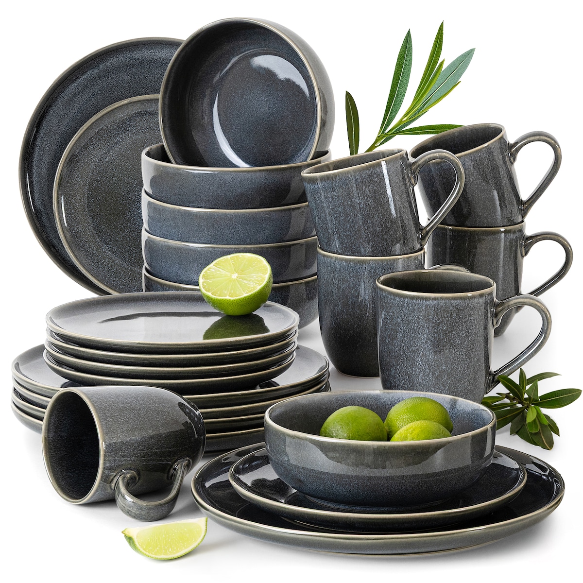 EDA Zestaw obiadowy 6 os. (24 el.), niebieski/szary/beżowy