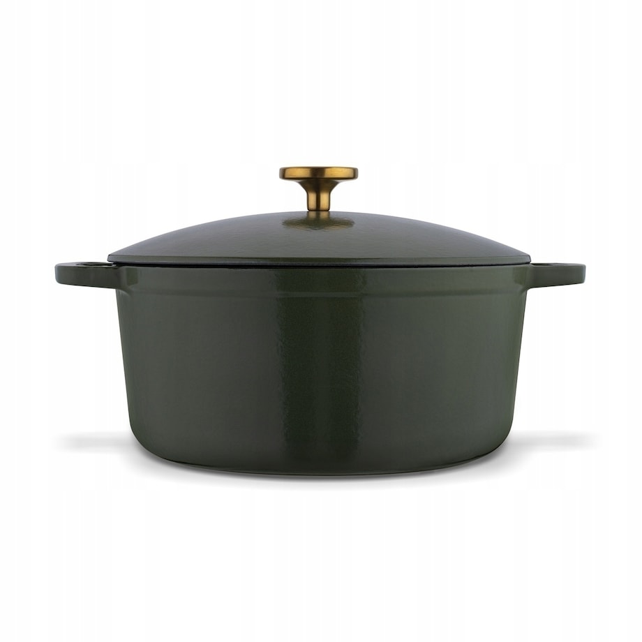 Gęsiarka żeliwna emaliowana brytfanna garnek 5 L okrągła ZIELONA na święta