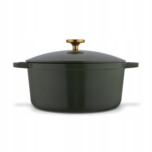 Gęsiarka żeliwna emaliowana brytfanna garnek 5 L okrągła ZIELONA na święta