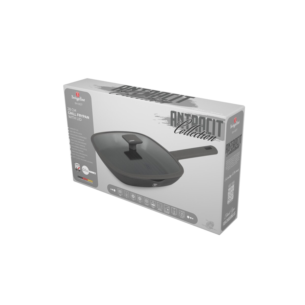 Patelnia grillowa z pokrywką 28cm z powłoką tytanową BerlingerHaus Antracit BH-8127
