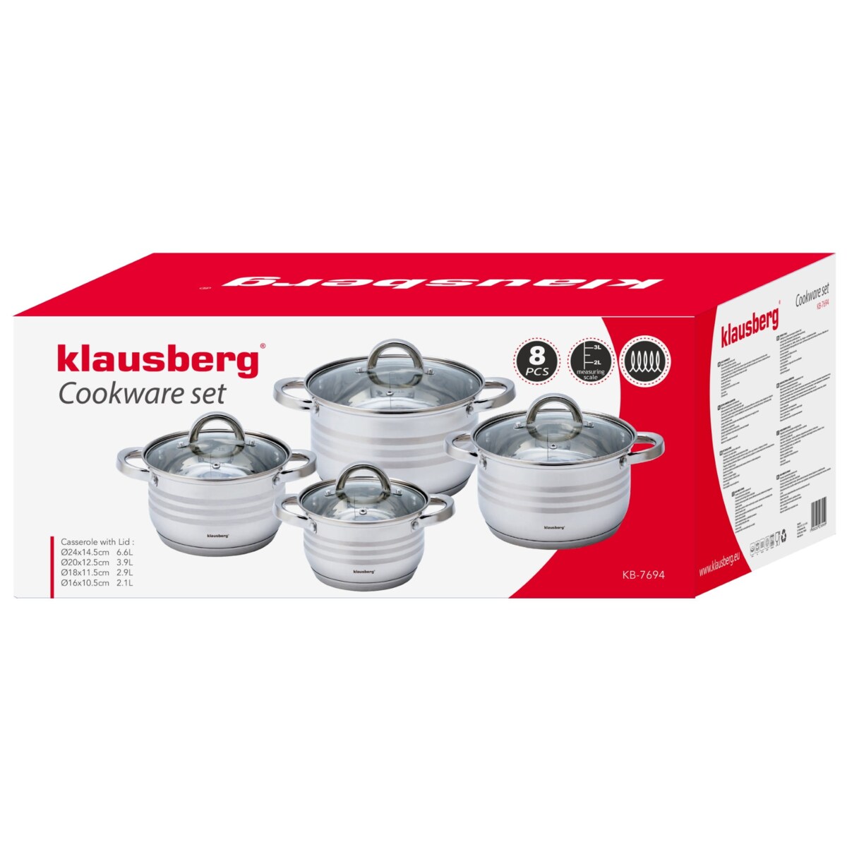 Zestaw garnków stalowych 8 ele. 2.1/2.9/3.9/6.6L KLAUSBERG