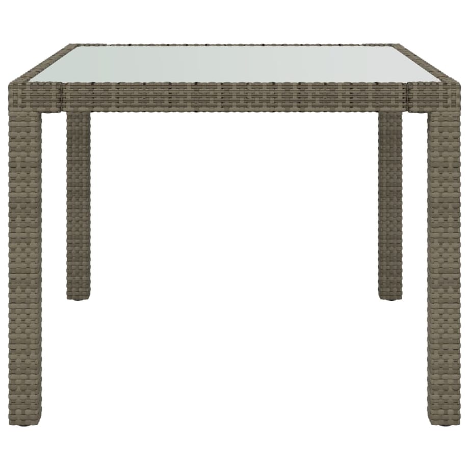 vidaXL Stół ogrodowy, 90x90x75 cm, szkło i rattan PE, szary