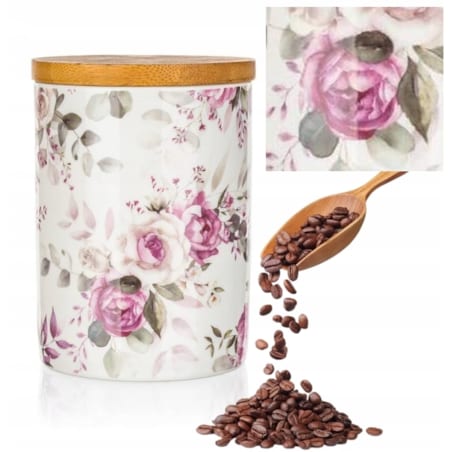 POJEMNIK KUCHENNY na herbatę zioła kawę słoik w kwiaty prezent dekor bambus