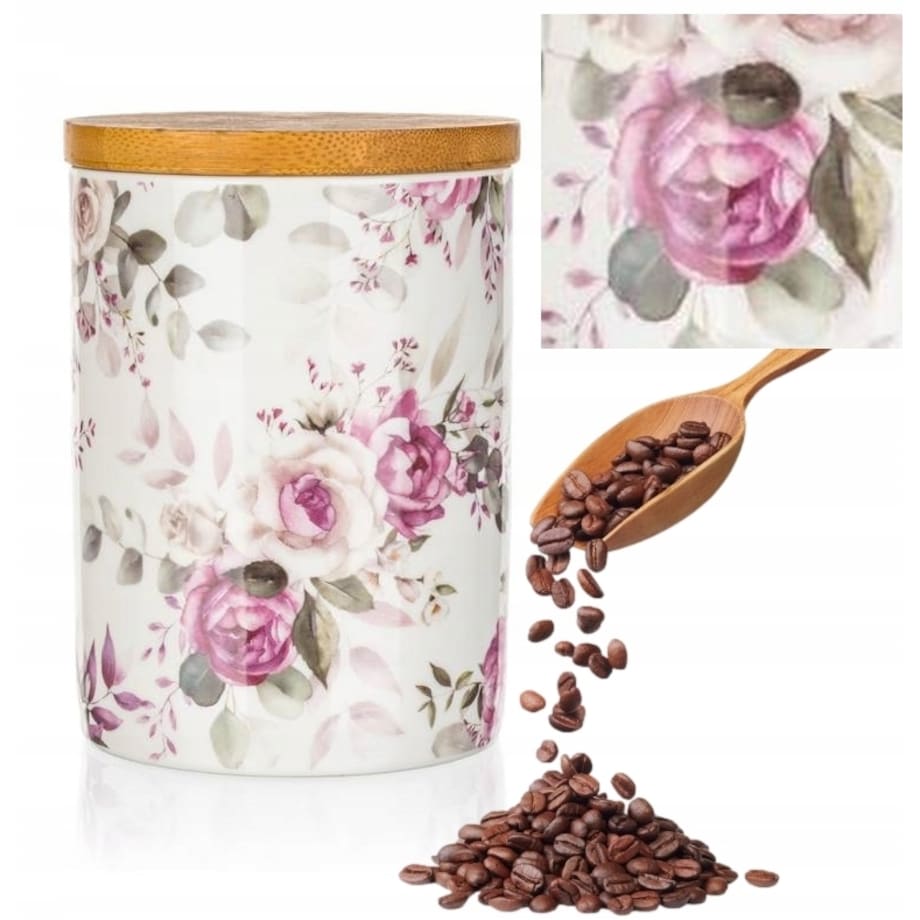 POJEMNIK KUCHENNY na herbatę zioła kawę słoik w kwiaty prezent dekor bambus