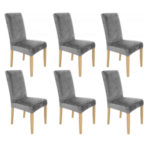 Pokrowiec Na Krzesło Zestaw 6 Szt Szary Welur Elastczyny