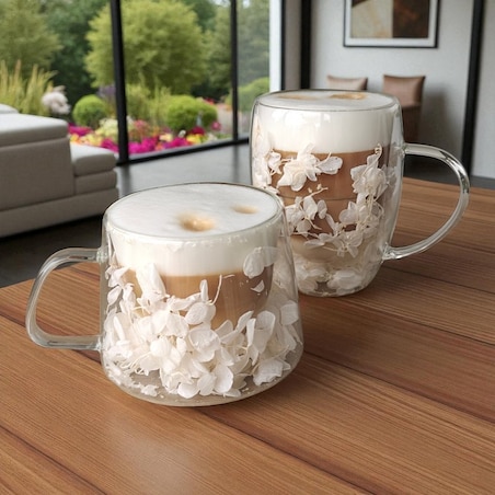 Szklanka termiczna z białymi kwiatami w środku, hortensje 300ml 1szt - SZK185