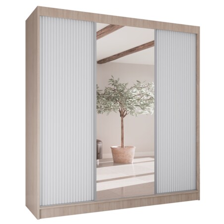 Szafa przesuwna V200 z lustrem i szufladami - sonoma+ ryfle białe