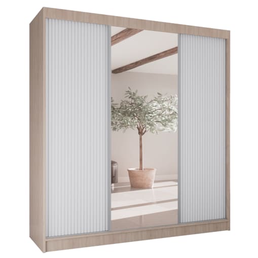 Szafa przesuwna V200 z lustrem i szufladami - sonoma+ ryfle białe