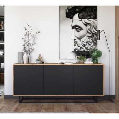 Komoda Loft Szafka RTV Industrialna Dąb Wotan Czarny MAT 168 cm