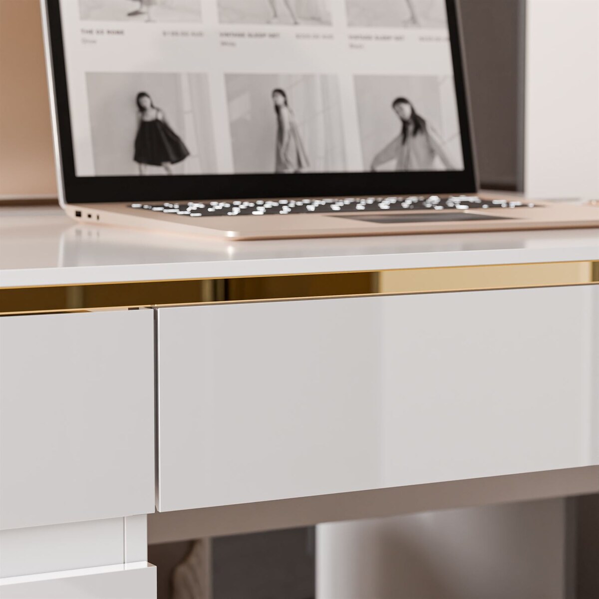 Biurko AURORA z szufladami biały połysk