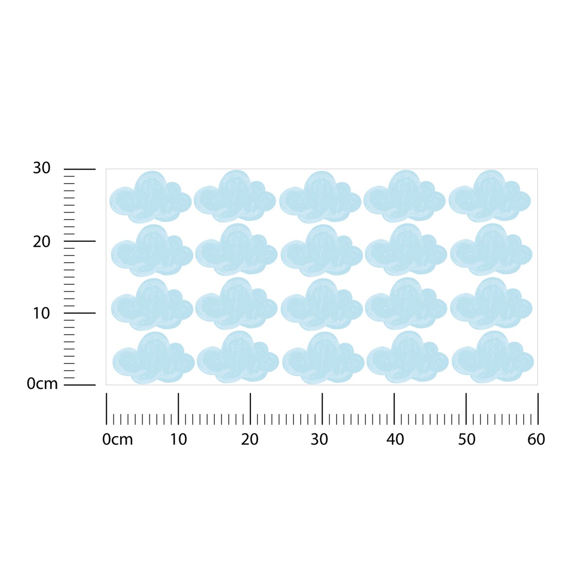Naklejki Ścienne Dla Dzieci Niebieskie Chmurki Chmury Styl Boho Zestaw 60x30cm
