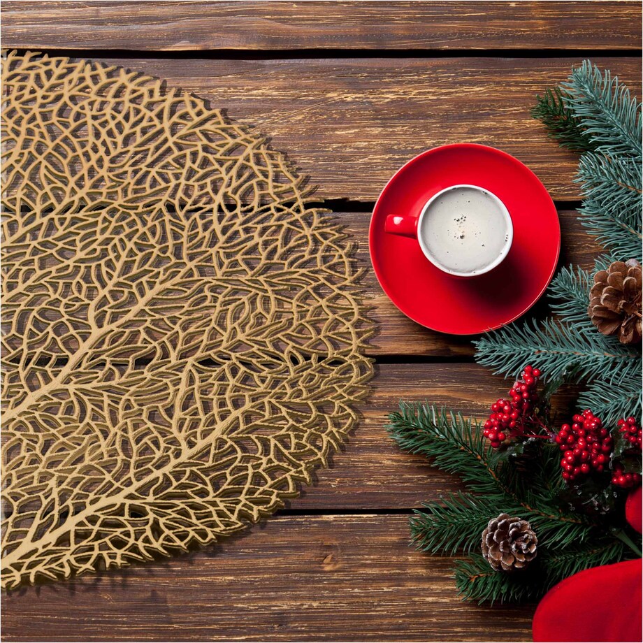 Podkładka Ażurowa Na Stół Mata Stołowa Pod Talerz Ozdoba 38 Cm Drzewo Pvc Miedziana