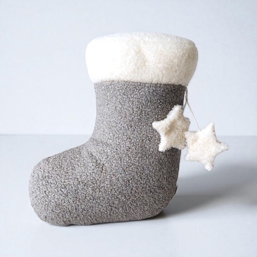 Poduszka świąteczna Skarpeta jasna szara boucle