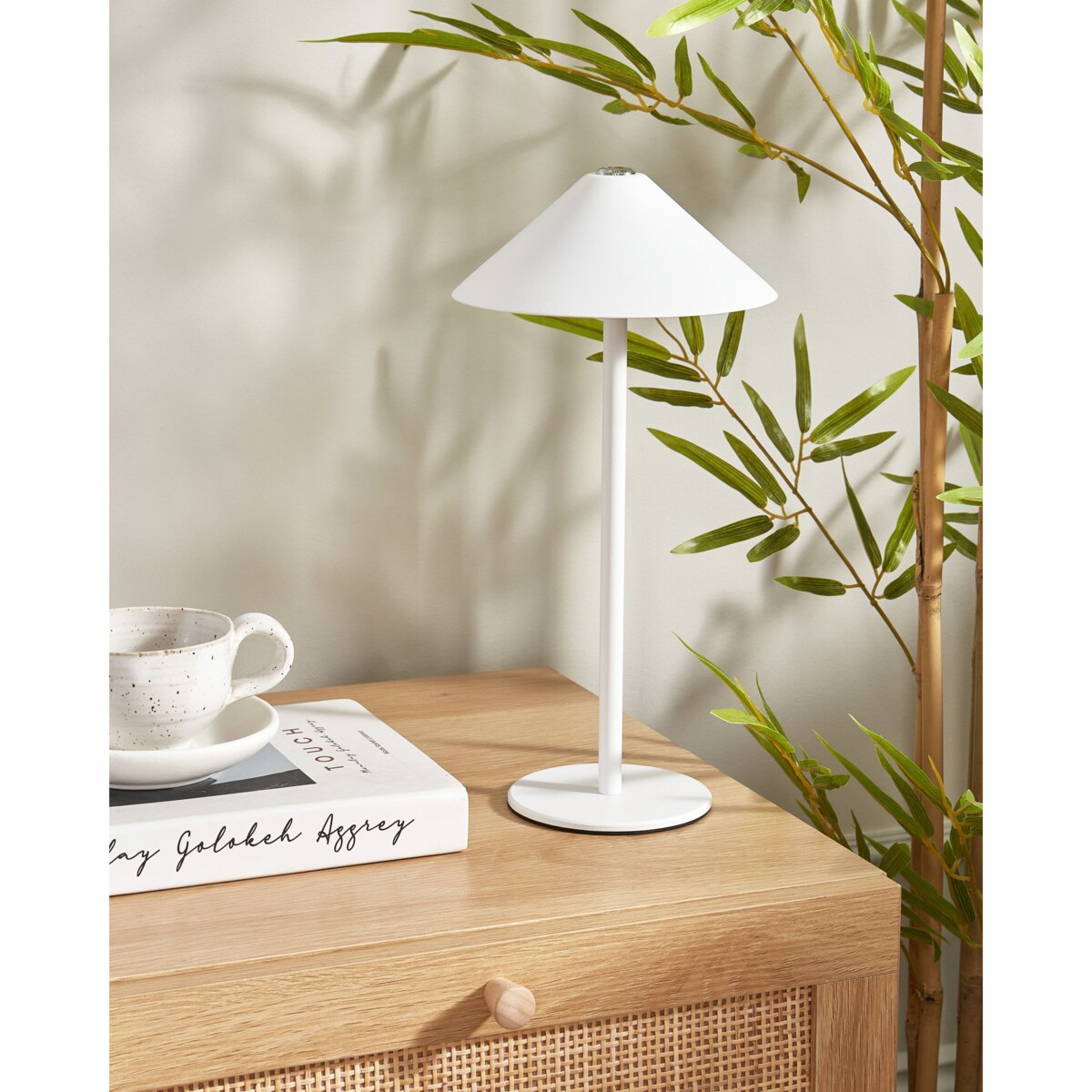 Bezprzewodowa lampa stołowa LED metalowa biała FRANCOLI