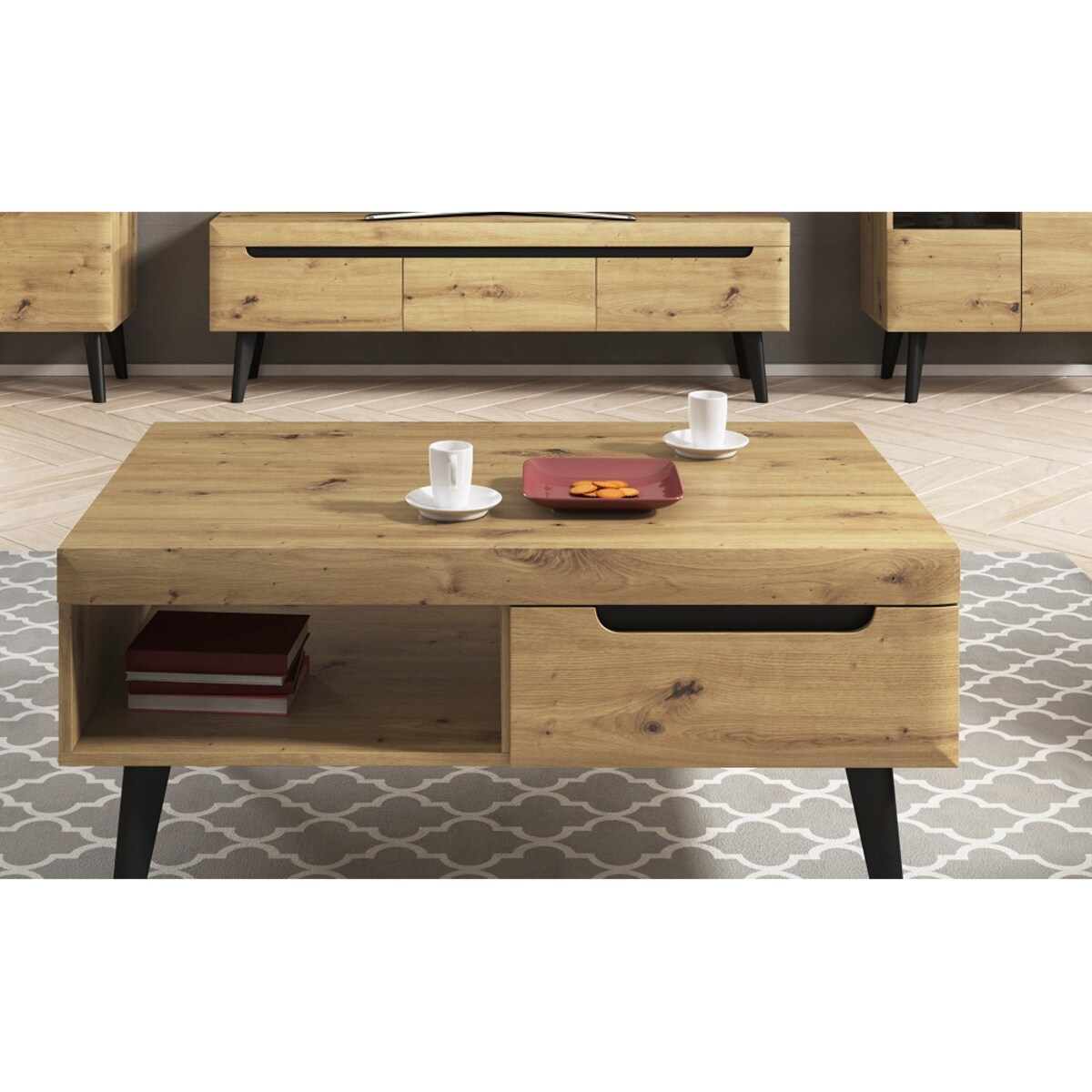 Nordan ława do salonu - dąb artisan + czarny
