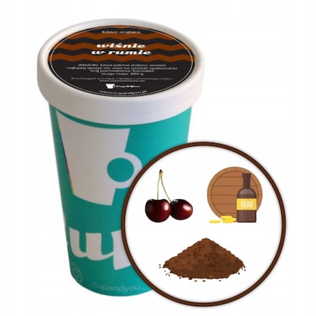 Kawa aromatyzowana smakowa WIŚNIE W RUMIE mielona super KUBEK PREMIUM 200g - kawa deserowa