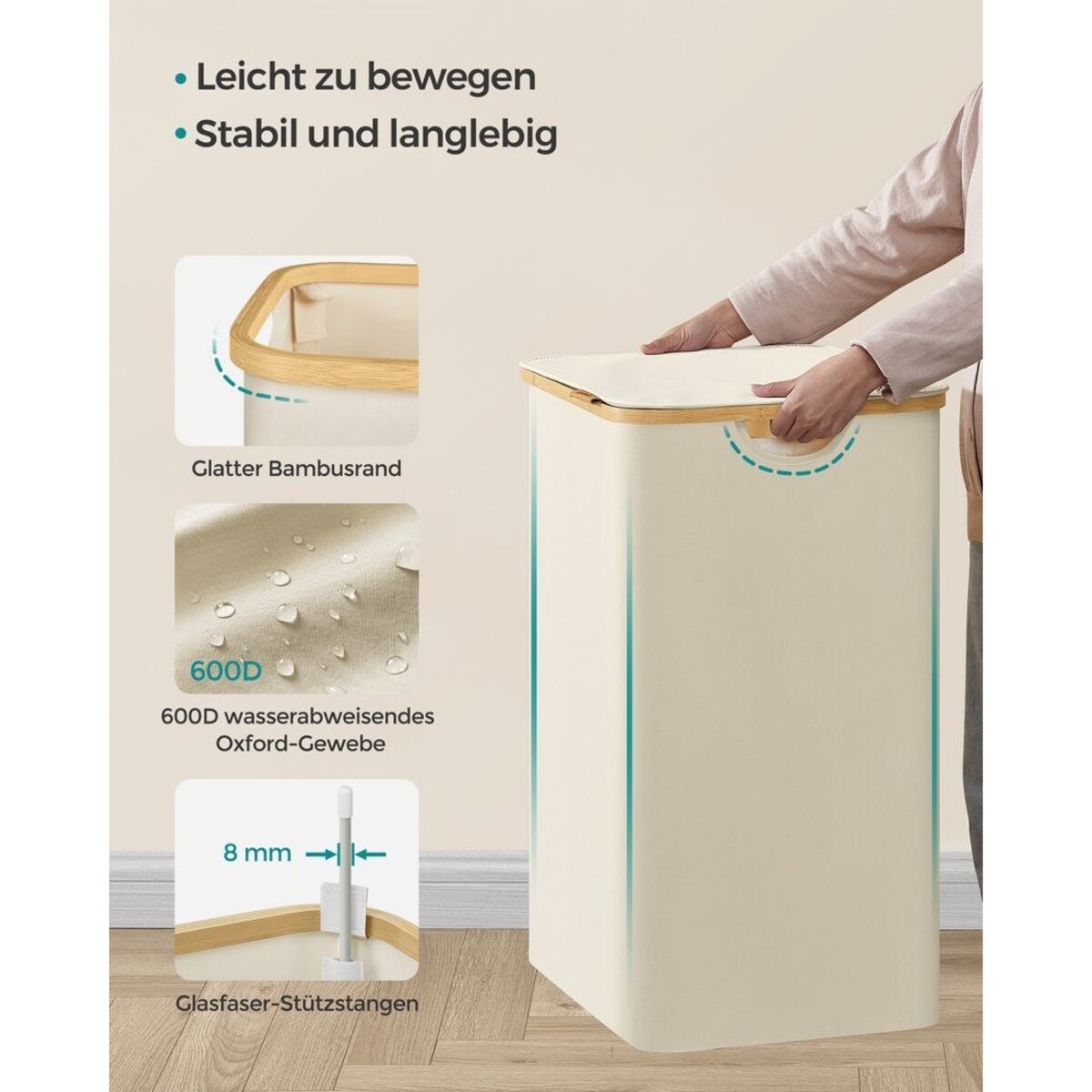 Kosz na pranie z pokrywką, Kremowo biały, 150 l (60 x 38, 5 x 70, 5 cm)
