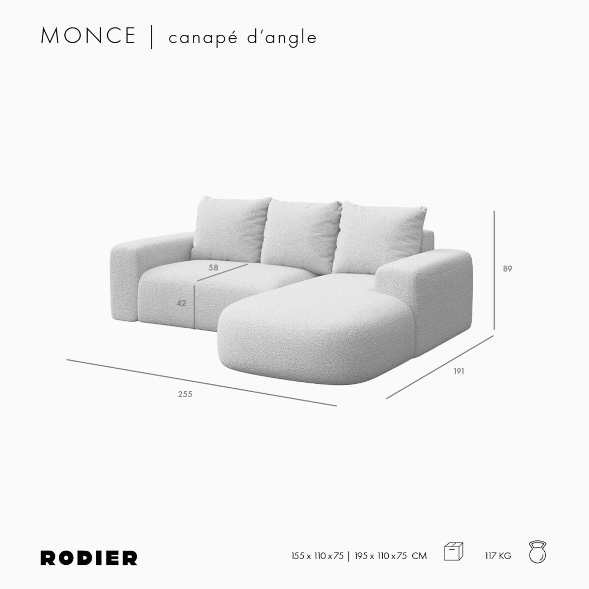 Monce Sofa narożna prawa pastelowy różowa