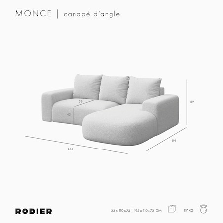 Monce Sofa narożna prawa pastelowy różowa