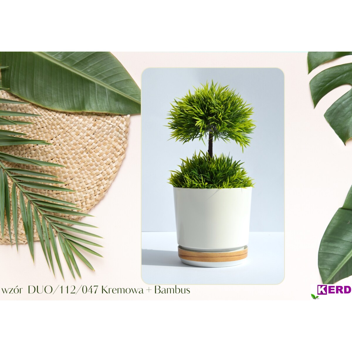 21 Doniczka DUO KREMOWA z podstawką BAMBUS dwukolorowa nowoczesna imitacja deski panelu drewniany deseń naturalny drewnopodobna skandynawski ecru