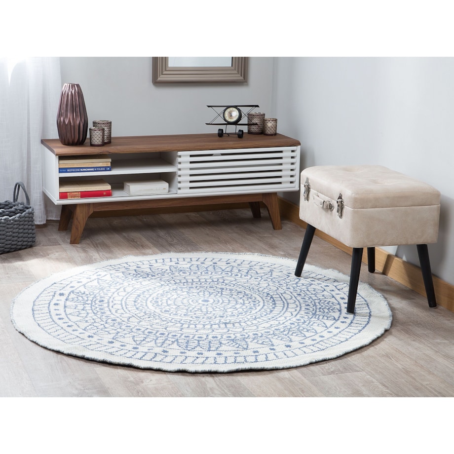 Dywan zewnętrzny dwustronny okrągły ⌀ 140 cm beżowo-niebieski YALAK