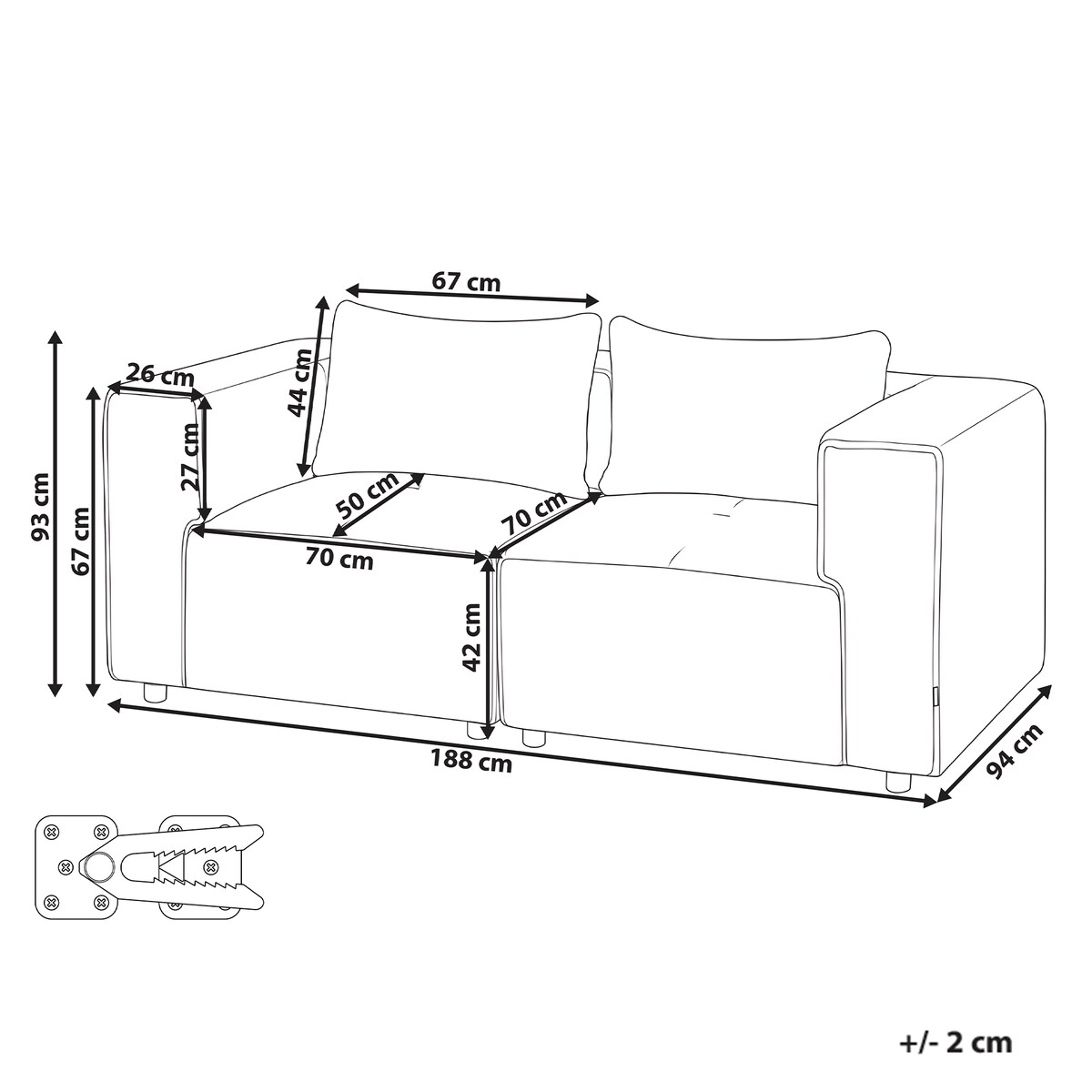 Sofa modułowa dla 2 osób AXEBO Boucle Złamana biel