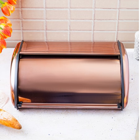 Chlebak stalowy mały 36cm różowe złoto matowy pojemnik na chleb pieczywo bułki KINGHOFF