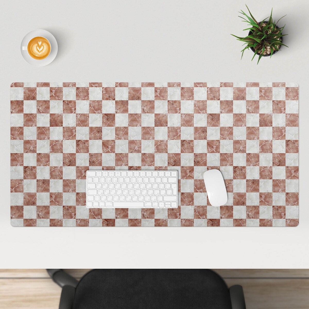 Brązowa mata na biurko Marmurowa szachownica, 100x50 cm