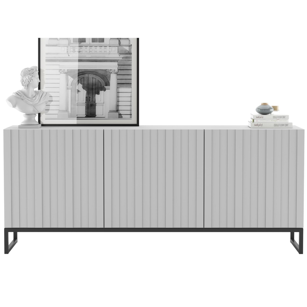 Nowoczesna Szafka RTV Loft Biały Mat Komoda RTV Glamour 168 cm Czarna Rama Loft