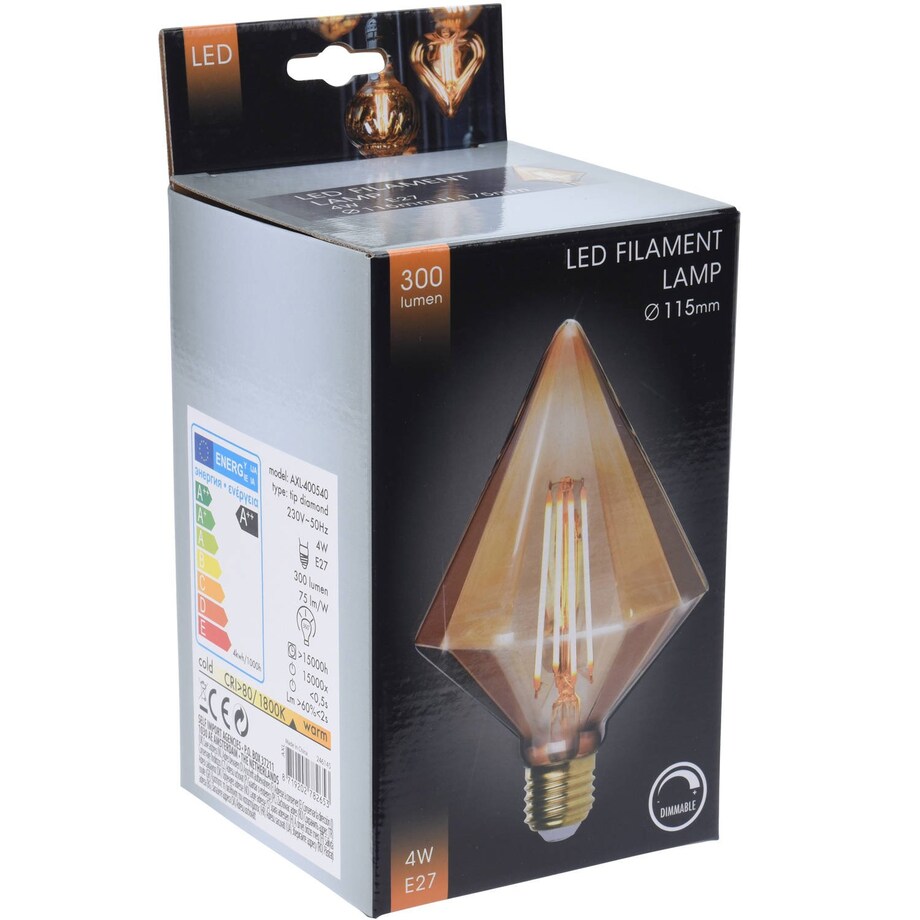 Designerska żarówka w kształcie diamentu, 18 cm