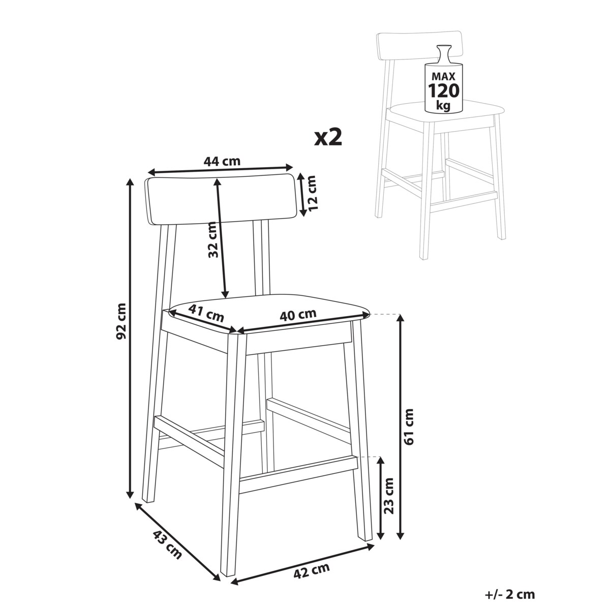 Krzesło barowe Zestaw 2 Drewno kauczukowe Szary ISANTI