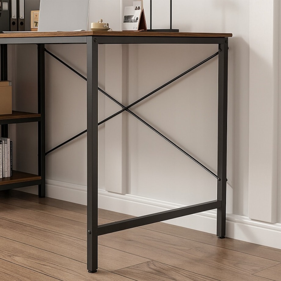 Biurko Komputerowe Loft Industrialne Szuflada Półki Jasny Dąb Skandynawski